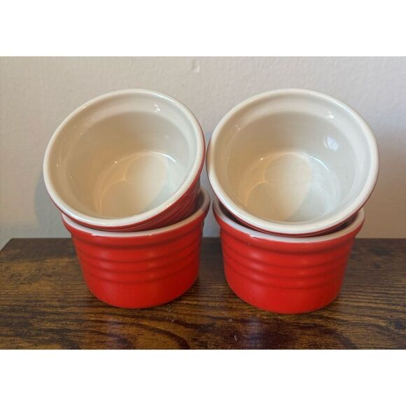Vintage Le Creuset Stoneware Stackable Ramekin in Red / Set of 4 - Picture 4 of 8